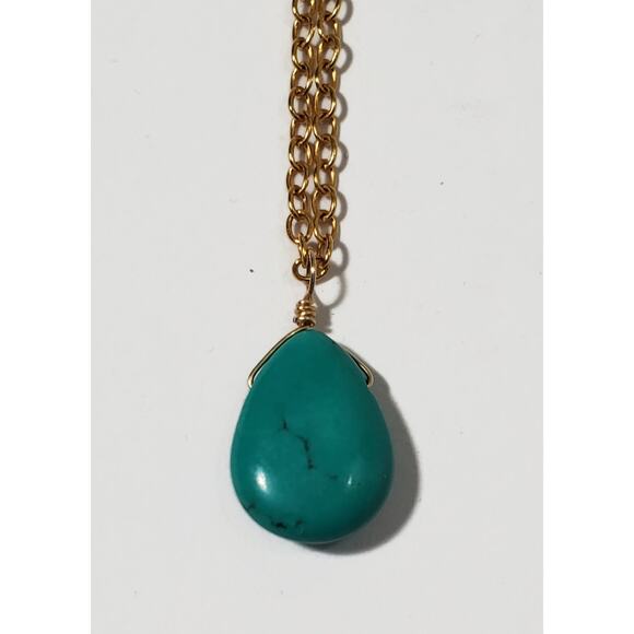 Satya Turquoise Teardrop Pendant 18k Gold Plated Necklace 16 in. - Picture 2 of 4